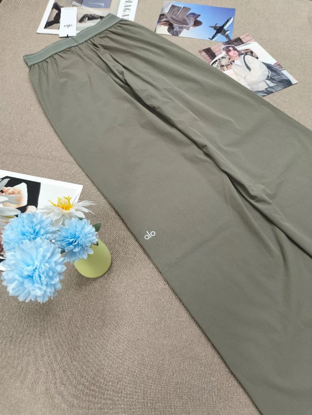 ALO Yoga Suit Up Olive Trouser🛒Wide Leg Relaxed Fit Pants💵Regular 30